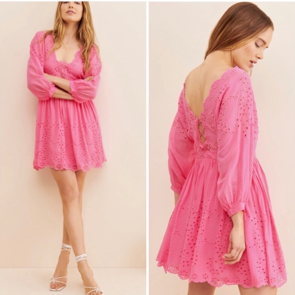 Free People FP One Lottie Pink Eyelet Mini Dress size xs